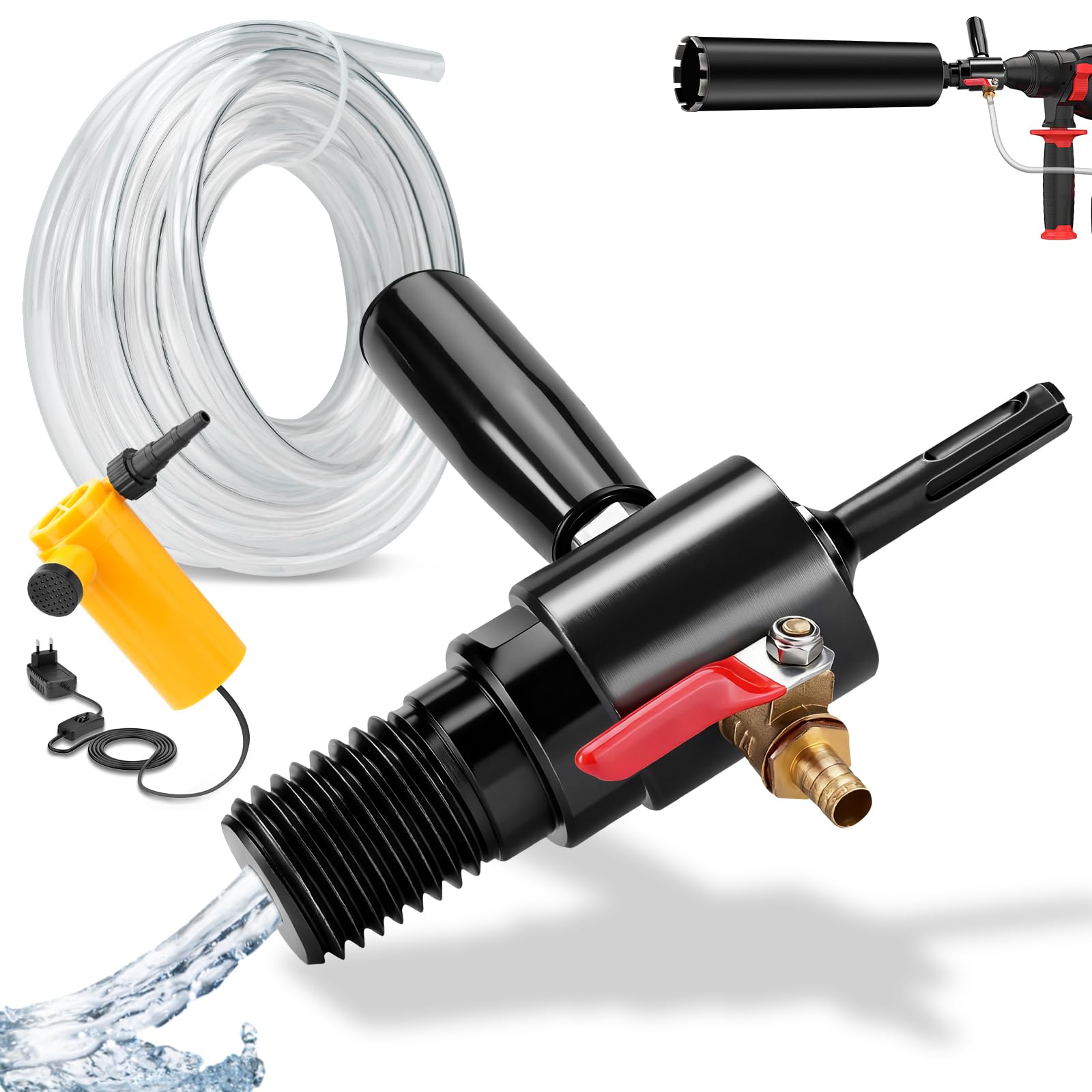 XIIW Adattatore SDS Plus a 1 1/4" UNC Iniezione d’Acqua Automatica +Pompa | 4m Tubo per Trapano a Nucleo in Calcestruzzo, Acciaio 42CrMo4, G1/4" - Carotatrice Diamantata per Muro, Trapano a Nucleo