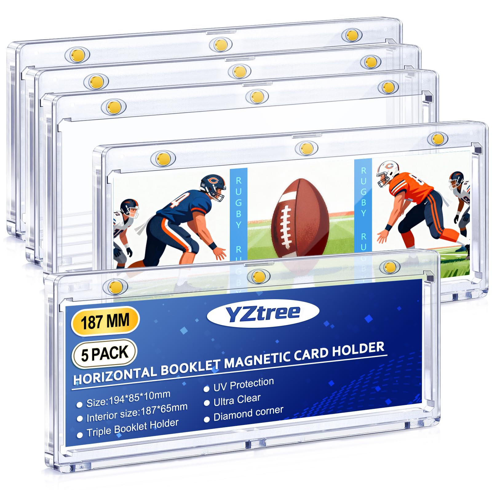 5-Pack 187mm Magnetic Booklet Card Holder 175PT Triple Booklet Card Holder with Ultimate U-V Protection One Touch Horizontal