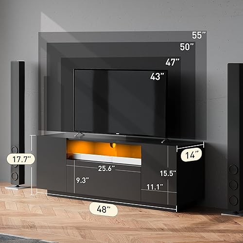Vista 3 de WLIVE Soporte de TV con luces LED y armario de almacenamiento grande, moderno centro de entretenimiento para televisores de 32/43/50/55 pulgadas