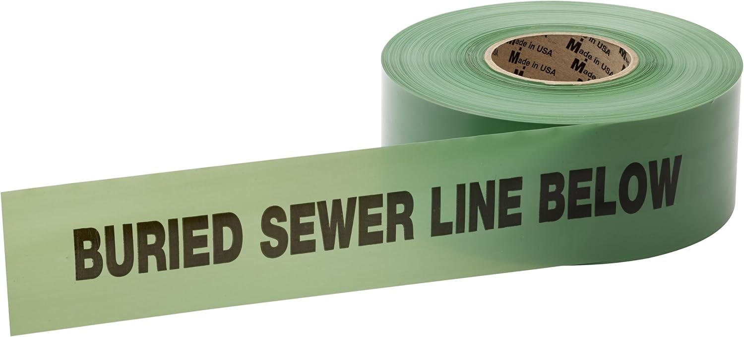 Mutual Industries 17783 Polyethylene Non Detectable Underground Sewer Line Marking Tape, 4.5 mil Thickness, 1000' Length x 3" Width, Green (17783-39-3000)