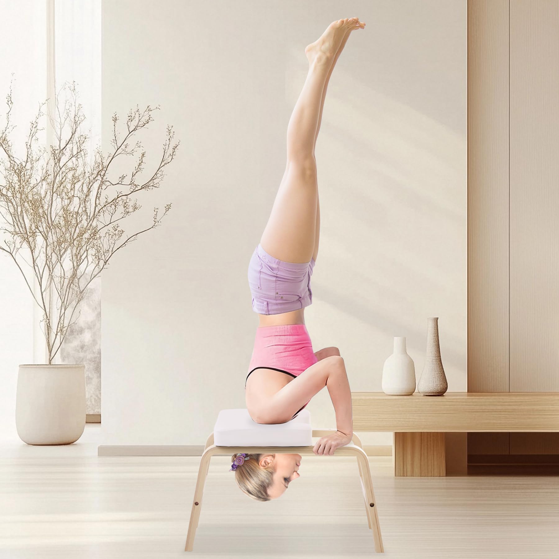 REDCAMP Sgabello da yoga, con telaio in legno e cuscinetti in poliuretano, per alleviare la fatica, equilibrio, carico 330 kg, colore: bianco