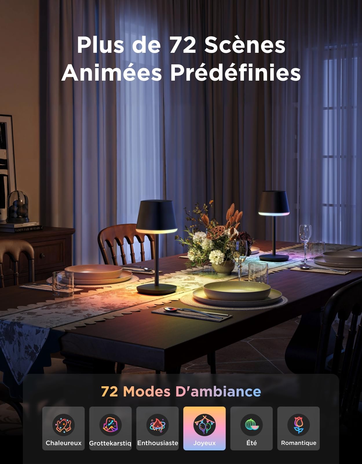 Govee Lampe de Chevet LED RGBICWW, Lampe de Table Sans Fil Rechargeable