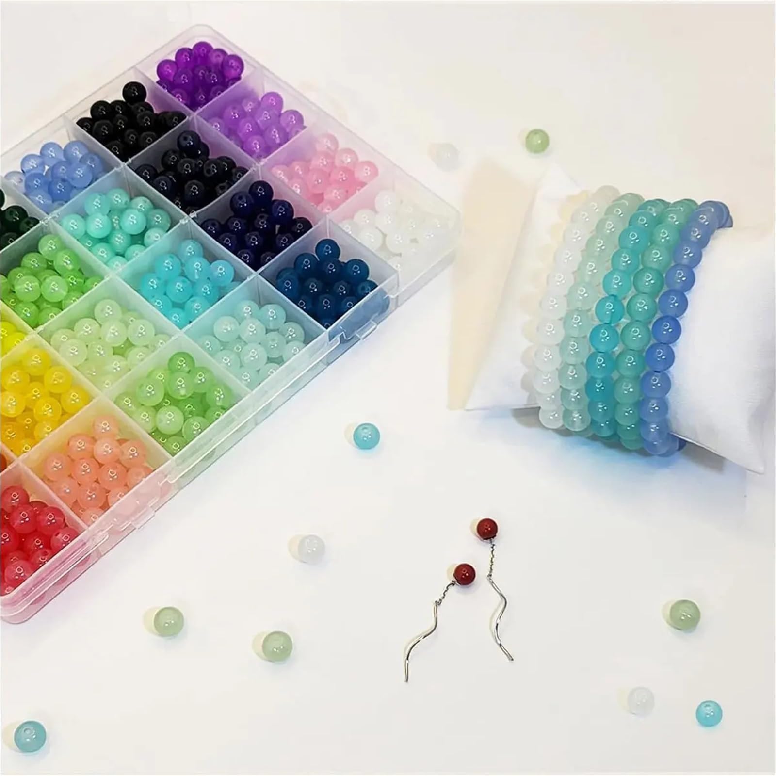 Milchglas-Rocailles, 2 Schachteln, 48 Fächer, Glasperlen für Schmuckherstellung, 24 Farben, 8 mm, Kristall-Armband-Set, runde Suita