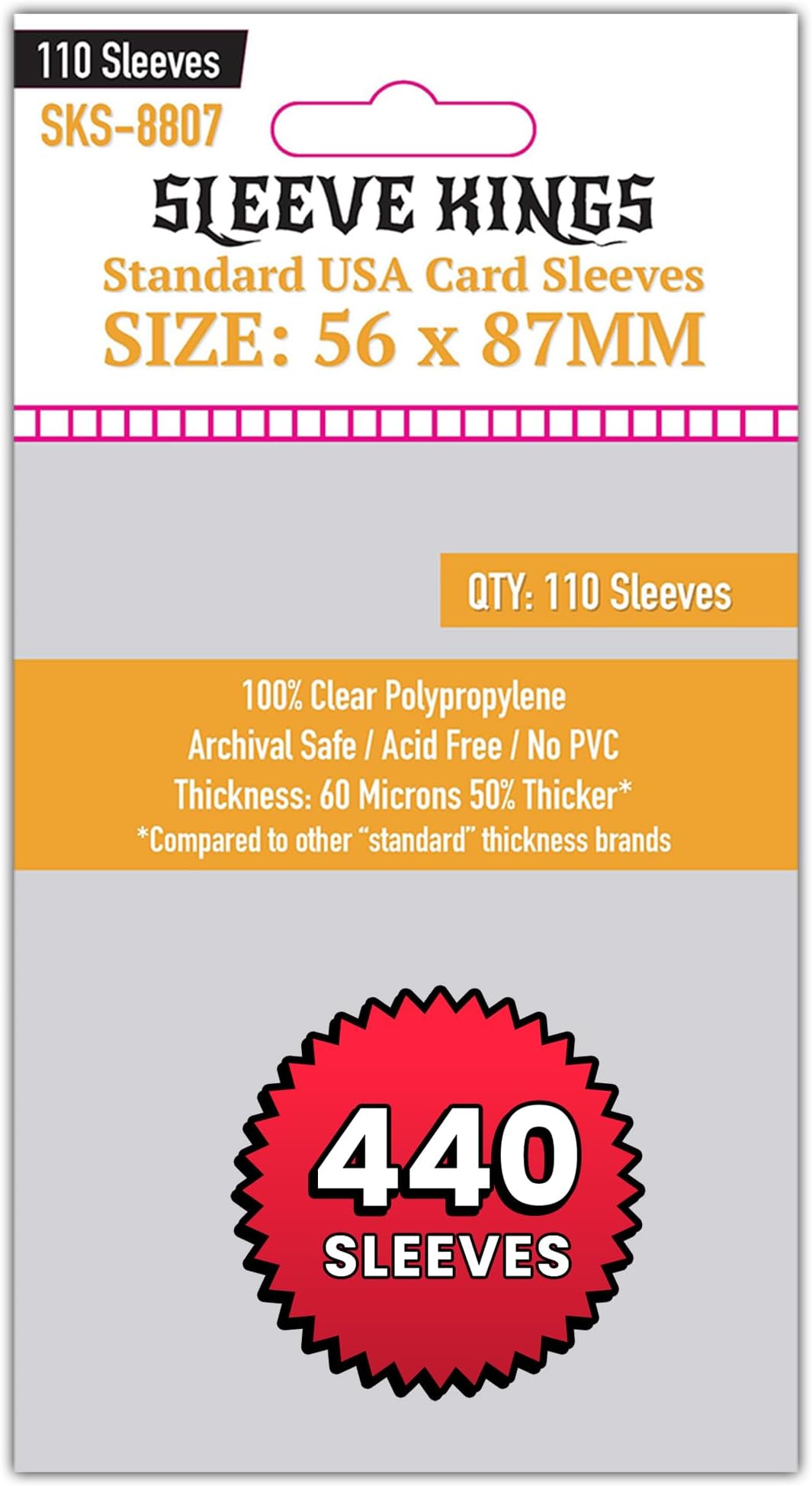 Standard USA Card Sleeves 56 X 87 mm (4x110 Pack, 440 Sleeves)