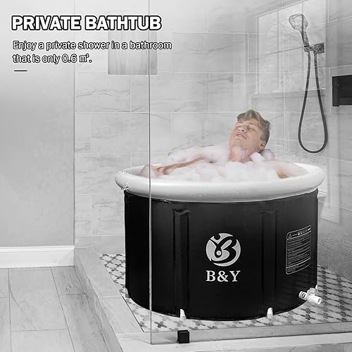 Miniatura 4 de B&Y Bañera portátil inflable plegable para adultos, ducha en casa, baño calientefrío, bañera independiente de plástico, ideal para remojo de sauna,