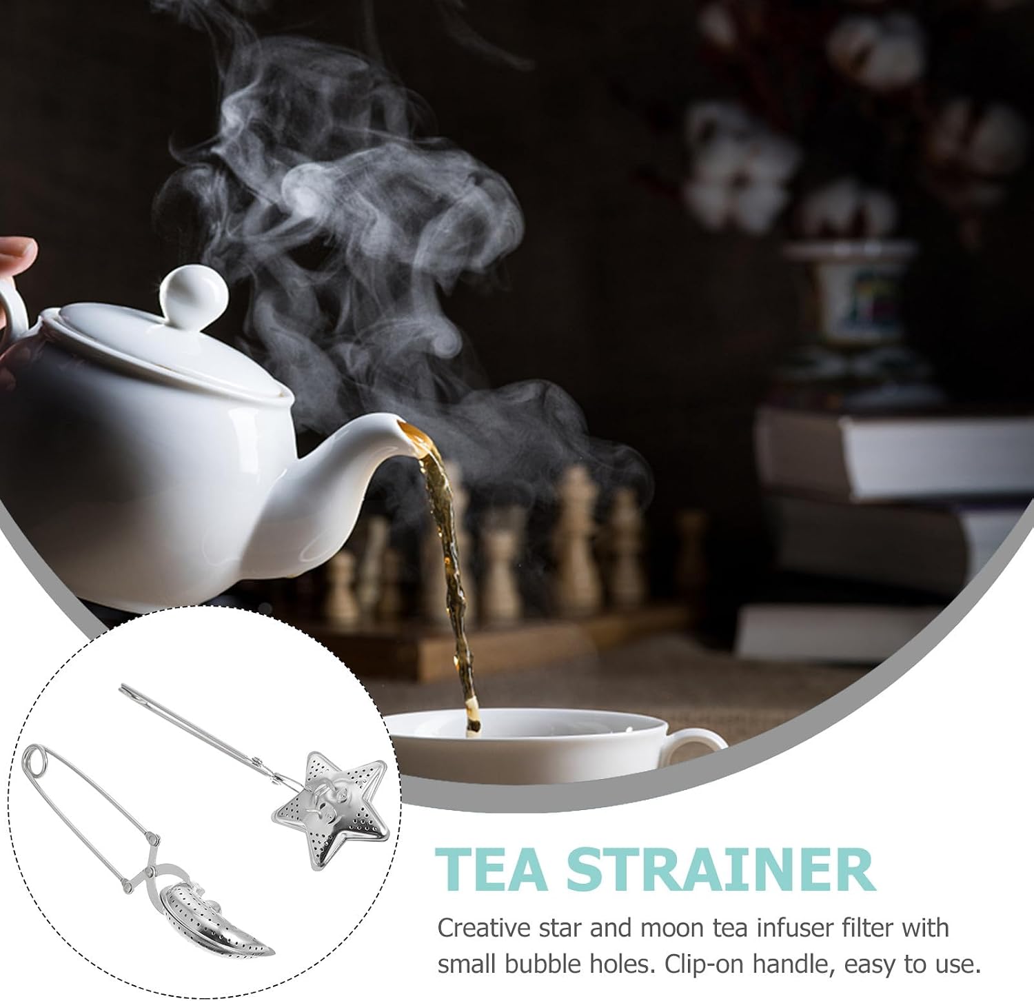 SOLUSTRE 2pcs Stainless Steel Tea Infusers Loose Leaf Herbal Tea Strainers with Long Handle Moon and Star Shape at Home