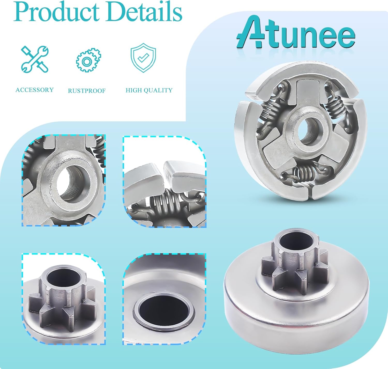 3/8" 7T Clutch Drum Rim Sprocket Kit for Stihl 038 048 MS381 Chainsaw with Needle Bearing E-Clip Washer Repair Kit Replace 1119 00071003 95129333150