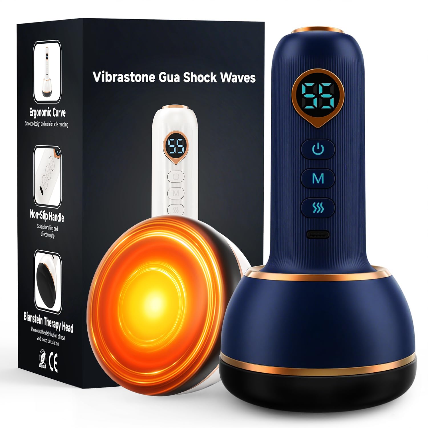 iKDSAW Lymphatisch Massagegerät, Venopulse Neuropathie Fußmassagegerät, Orthoback Vibrastone 5.0 Upgrade-Technologie Massagegerät Mit Wärmefunktion für Hände, Rücken, Füße Schmerzlinderung Blau