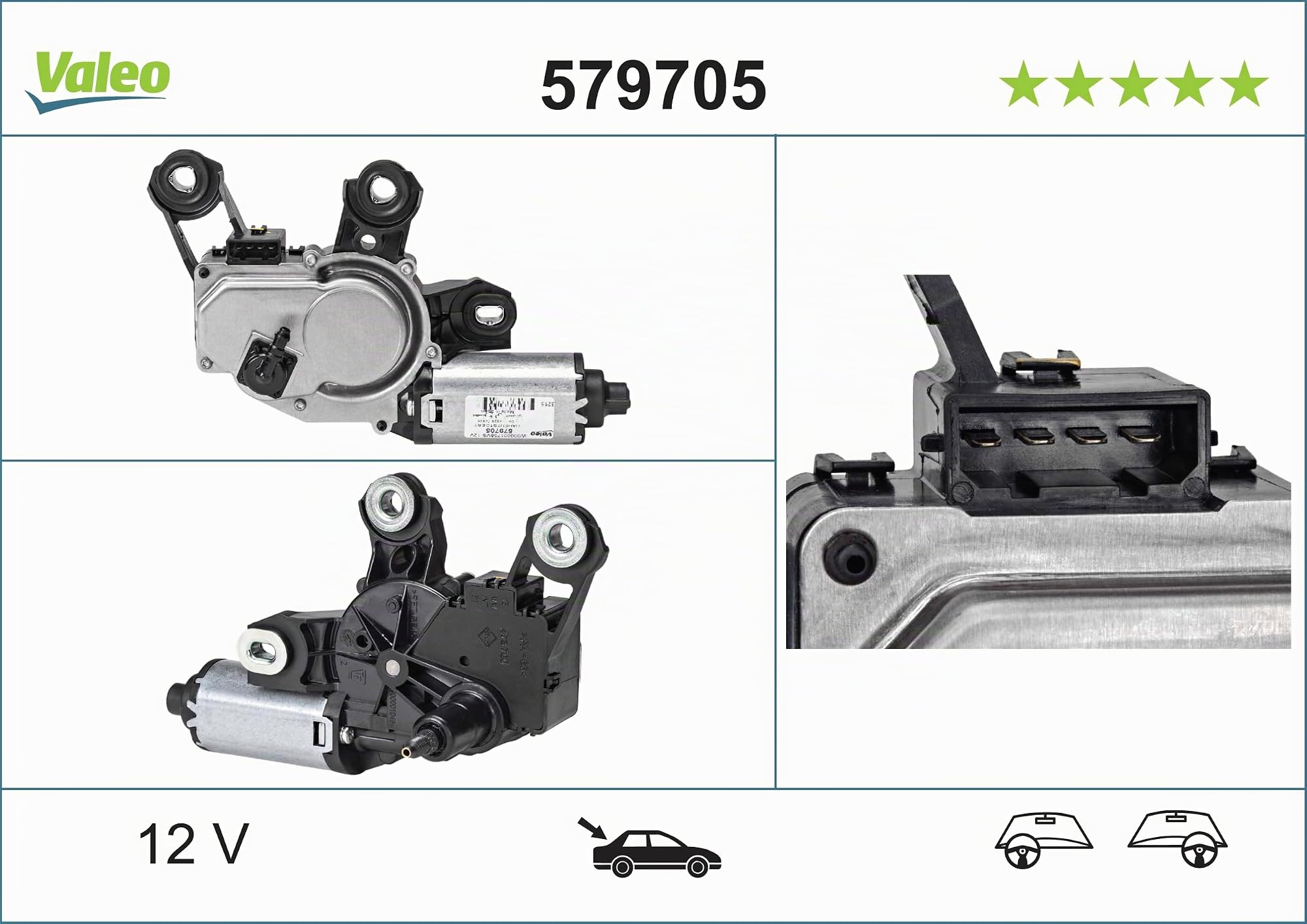 VALEO - Motorino Tergicristallo - Posteriore - 579705 - A4 ALLROAD QUATTRO, A4 SERIES 3 & FL, RS4 QUATTRO, S4 SERIES 3 & FL