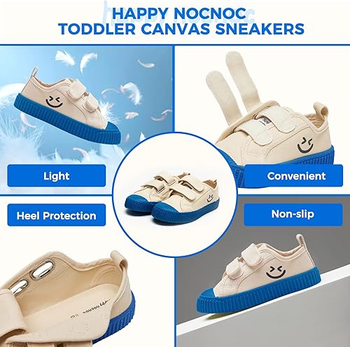 Miniatura 8 de HAPPY NOCNOC - Zapatos para niños y niñas, tenis de lona con doble gancho y bucles con suela de color caramelo