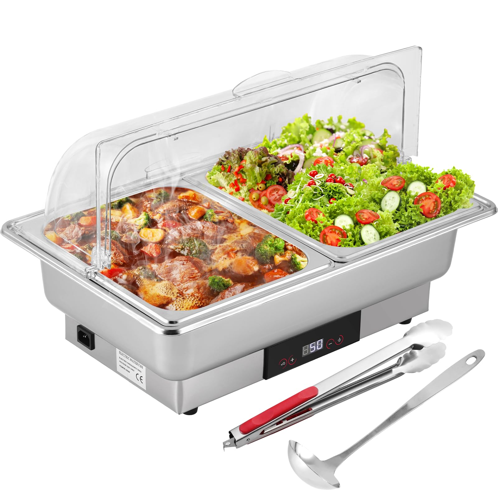 YUCHENGTECH 9L Chafing Dish Buffet Elettrico Scaldavivande per Buffet In Acciaio Inox con Regolazione della Temperatura e Coperchio Trasparente, per Catering, Matrimoni, Ristoranti