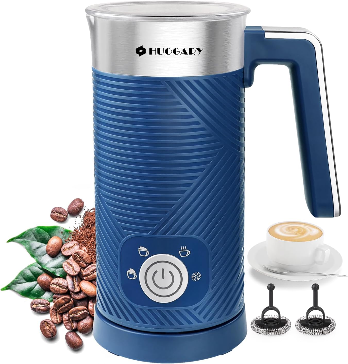 HuogaryMilk Frother,4 in 1 Milk Frother and Steamer,10.14 oz /300 ml Hot and Cold Foam Maker,Milk Steamer,Milk Warmer for Coffee,Cappuccinos,Macchiato, 120V