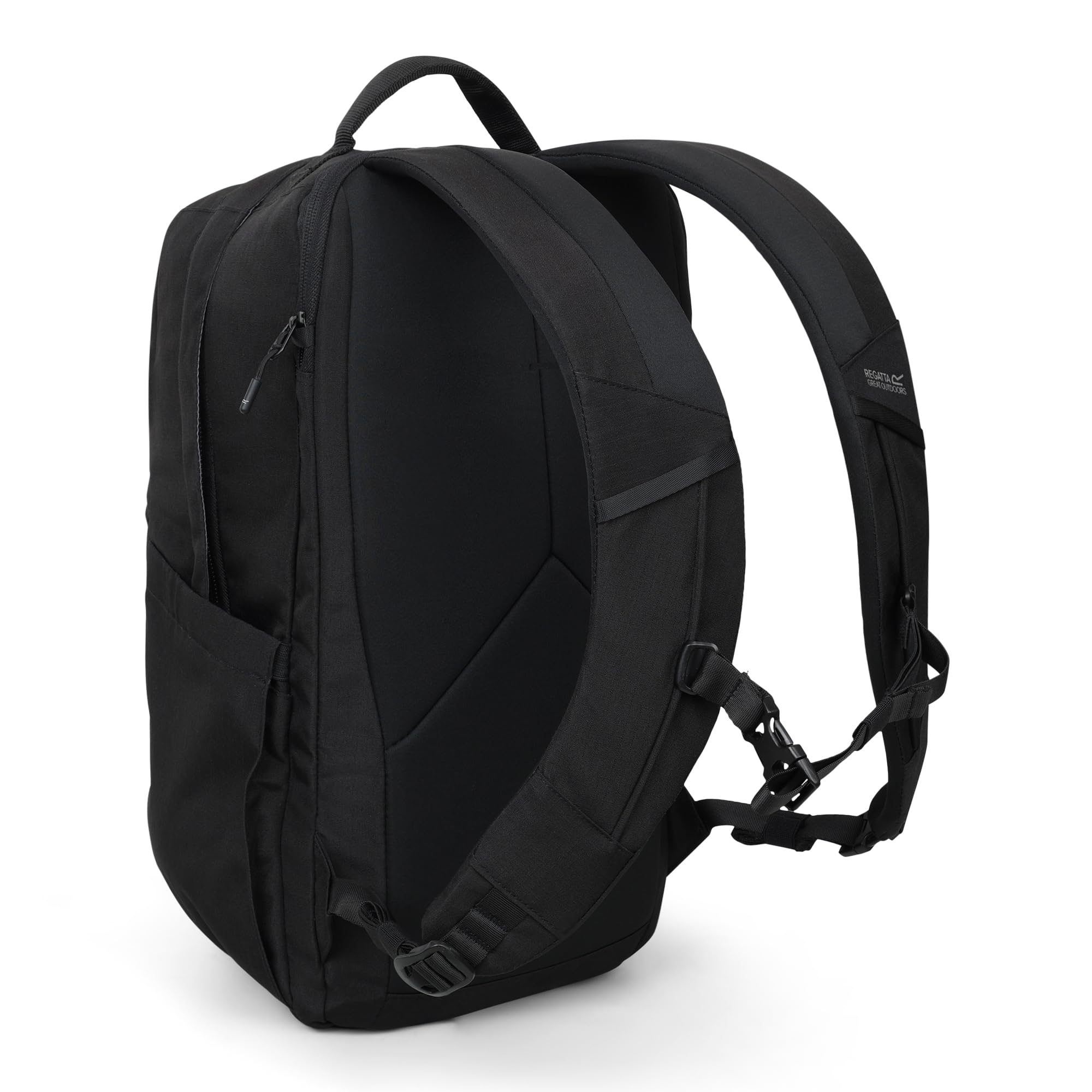 Regatta Zaino Voyad 25L in resistente tessuto ripstop idrorepellente e cerniere bloccabili, perfetto per passeggiate, escursioni, campeggio e trekking, Nero, L, Casual