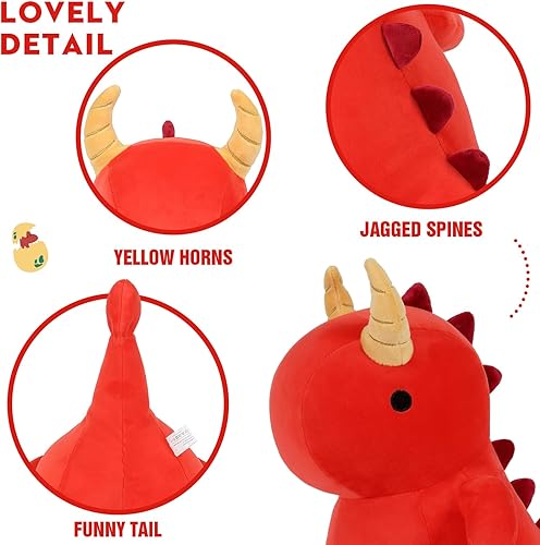 Miniatura 5 de Ditucu Lindo dinosaurio de peluche de dragón, juguetes de animales de peluche de dinosaurio suave, regalos de cumpleaños para niños y niñas, rojo,