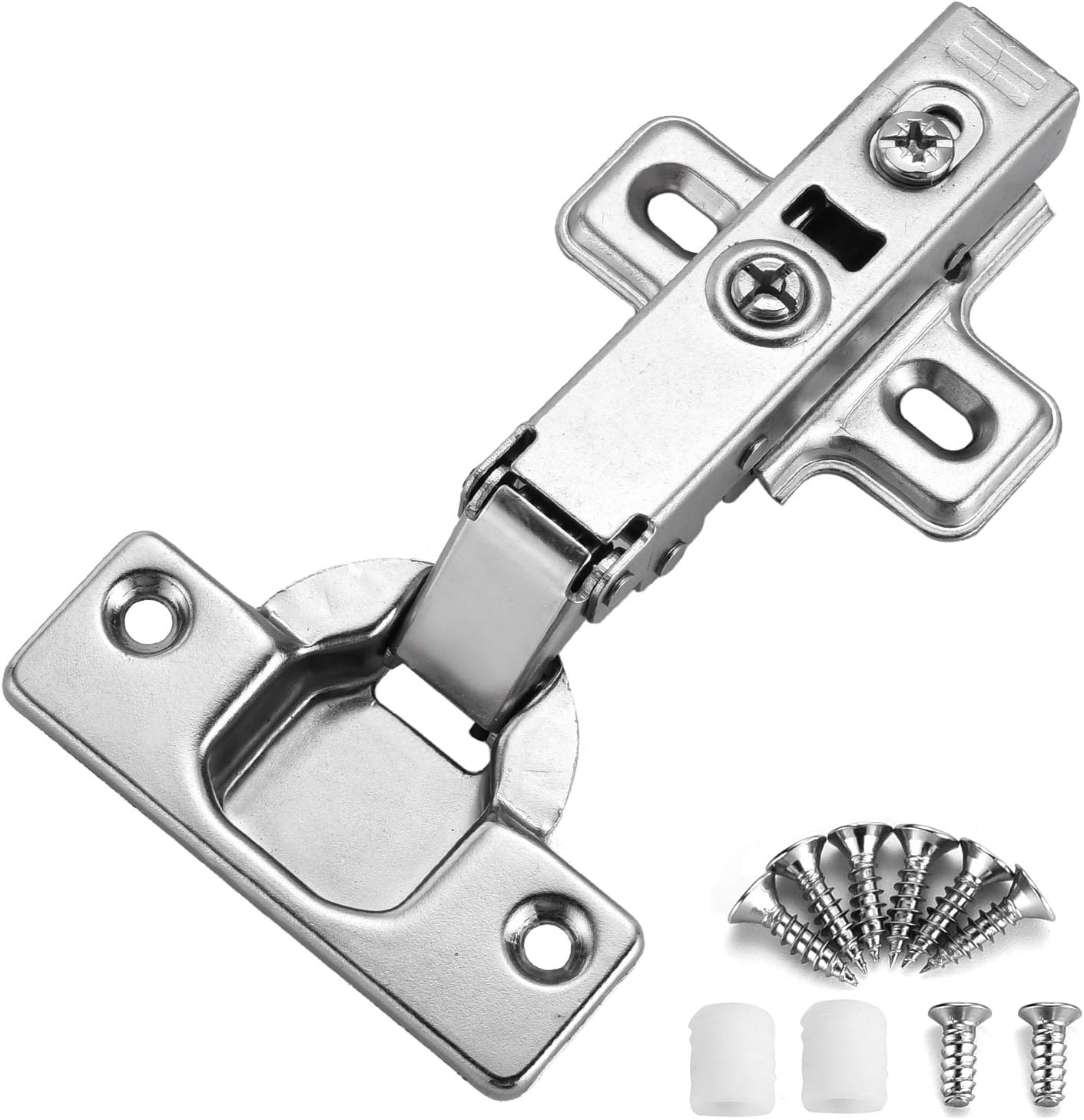 Kimdot 4 Pack Frameless Soft Close Cabinet Hinges for Kitchen 105°Clip on Plate Adjustable Concealed European Door Hinges Nickel Plated Finish (Full Overlay) 4 Pieces Full Overlay
