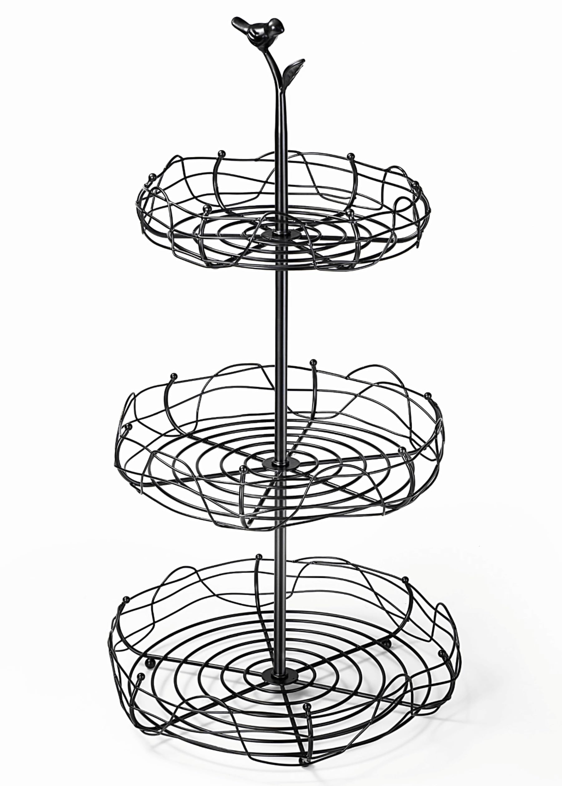 3-Tier Bird Nest Fruit Basket Stand with Cute Handle - Multi-Functional Metal Fruit and Vegetable Organizer for Kitchen Countertop, Ideal for Home Décor & Storage