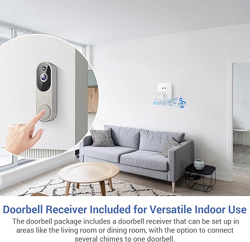 Miniatura 7 de Timbre de video inalámbrico de 1080p para seguridad del hogar, funciona con pilas, vista en vivo, almacenamiento en la nube, detección humana AI,