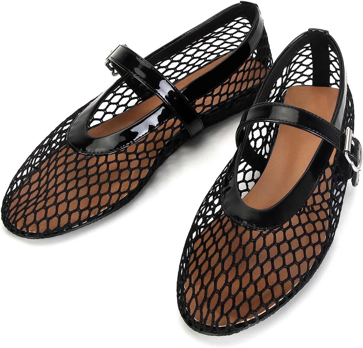MICIFA Women's Mesh Ballet Flats Fishnet Ballerina Flats Buckle Strap Mary Jane Causal Daily Dress Shoes - Image 5