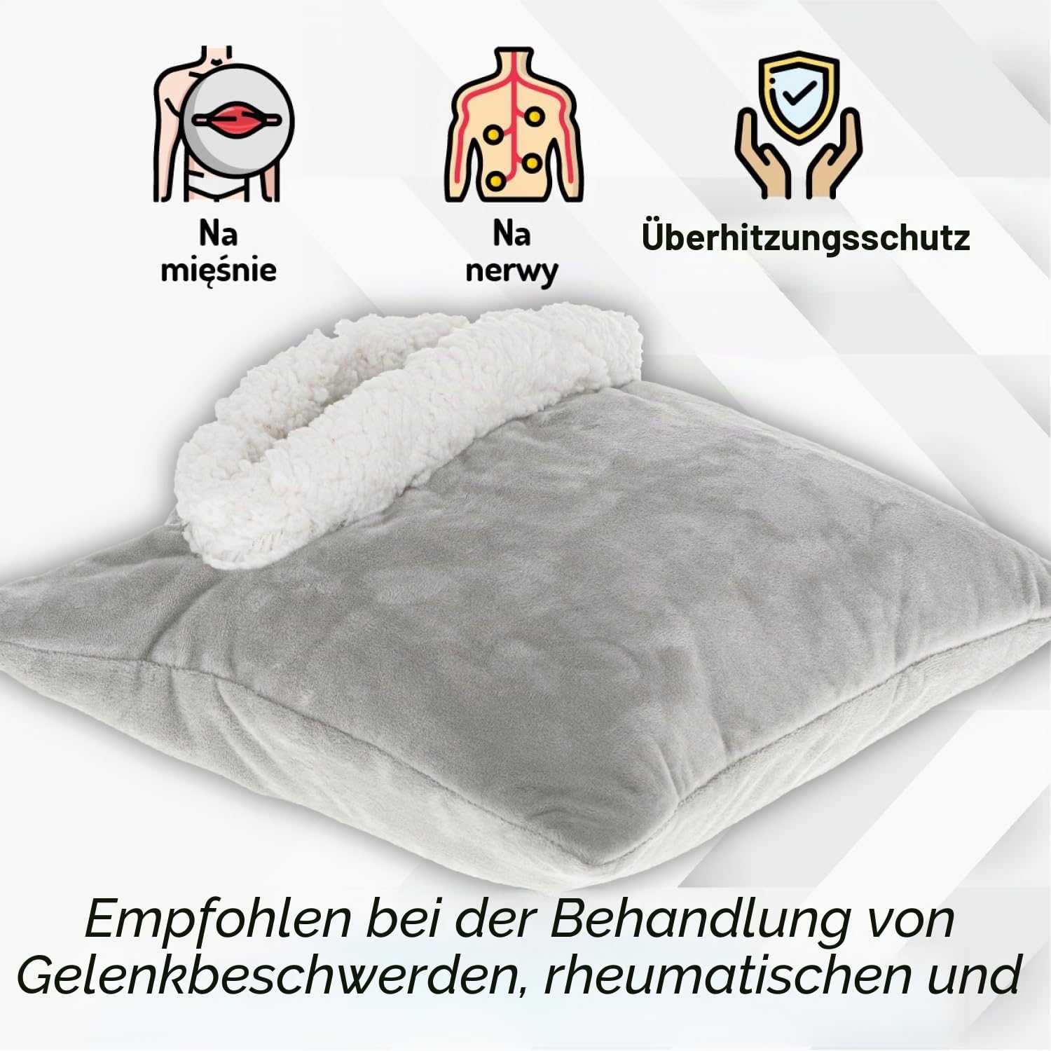 Adler AD 7412 Elektrisches Heizkissen Wärmekissen 80 W 8 Temperaturstufen mit Timer Waschbar 38 x 38 cm Grau