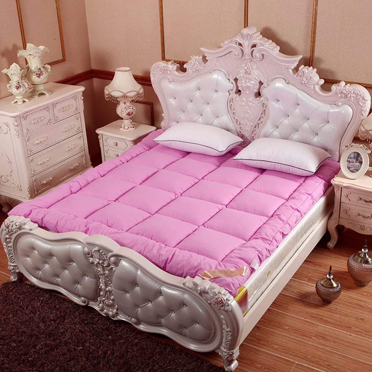 Queen Size Mattress Pad Extra Thick Mattress Topper Quilted Fitted Mattress Cover Plush Down Alternative Pillow Top Fitted Skirt Protector Futon Mattress(Yellow,180cmx200cm)