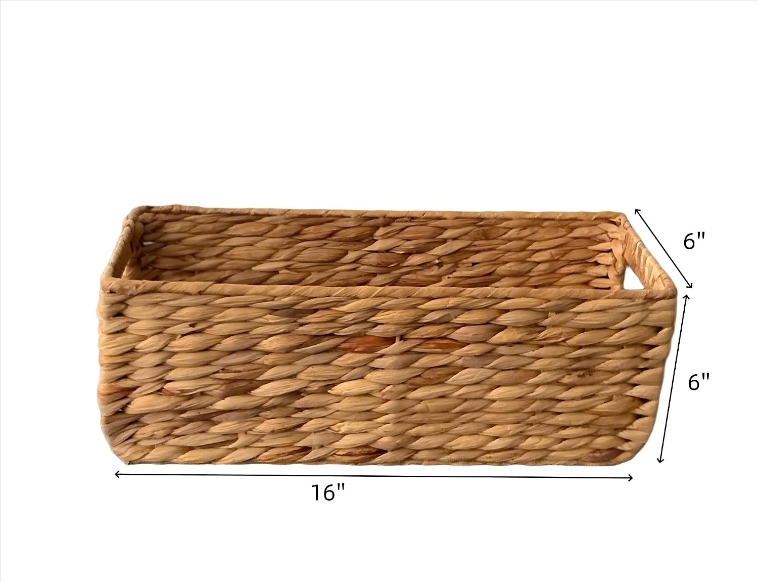 Handwoven Water Hyacinth Storage Basket with Handles, Rectangular Woven Organizer Bin for Shelves, Closet, or Living Room — Natural Seagrass Look, Eco-Friendly Home Décor Basket