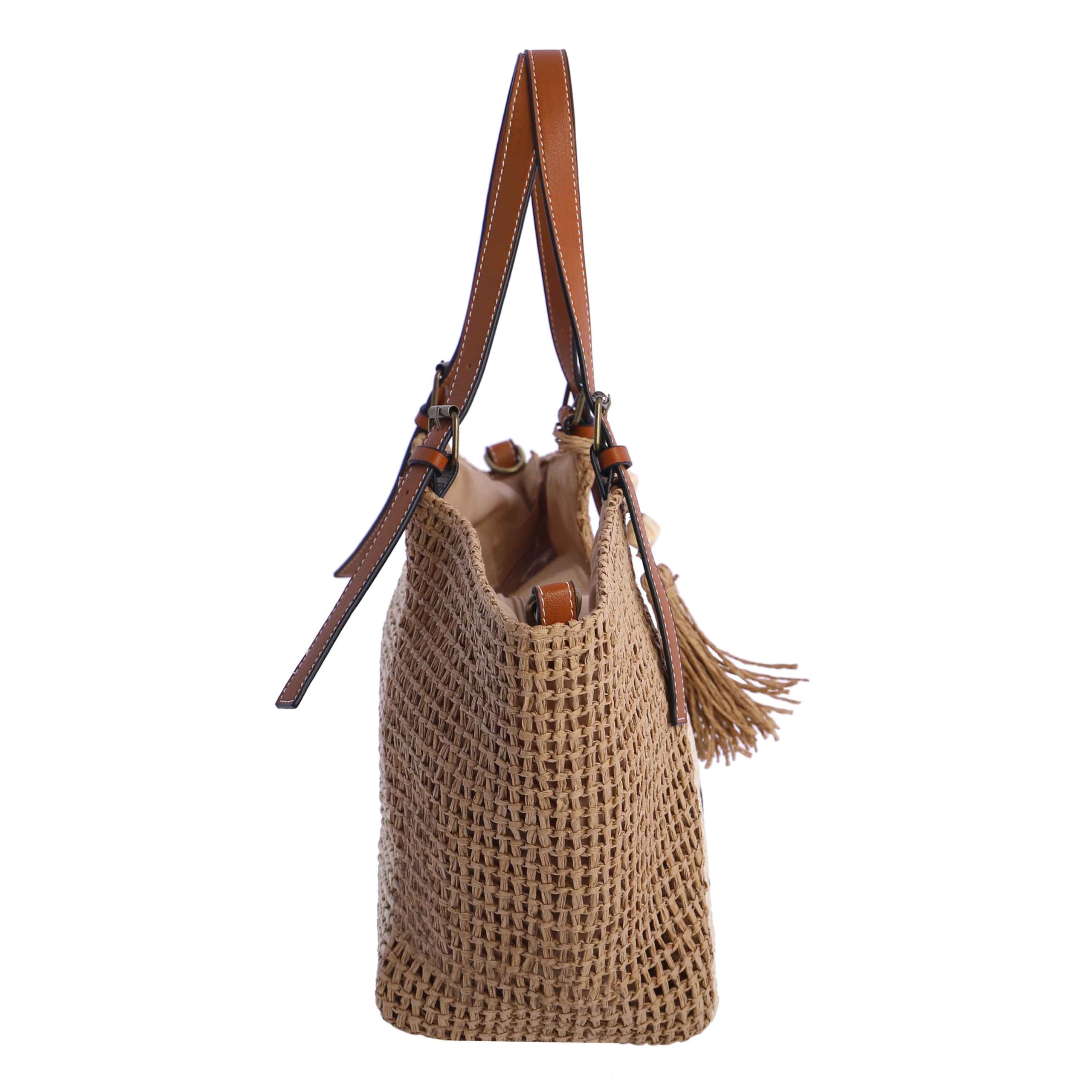 AMICHI - Bolso de mano de rafia para mujer - Bolso mano playa mujer - Bolsa playa para mujer, Nerja