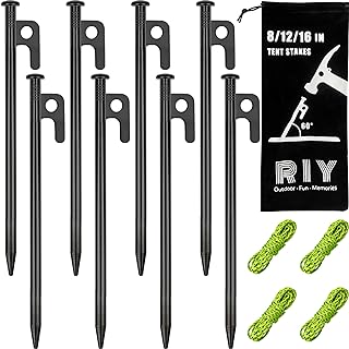 8 Pack Tent Stakes Heavy Duty Metal Tent Pegs for Camping Steel Tent Stakes 8 inch Unbreakable and Inflexible