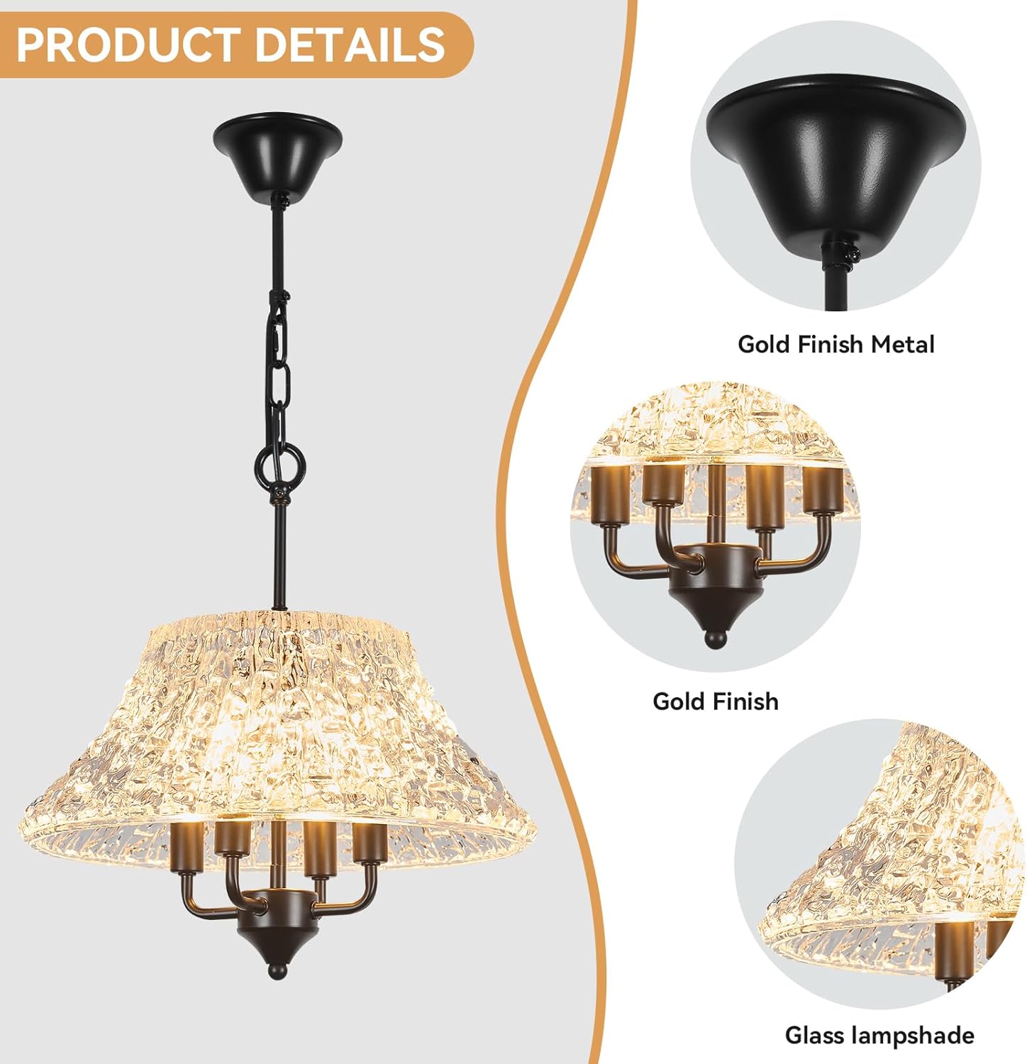 Modern Crystal 16" Black Pendant Light Fixture for Kitchen Island,Luxury 4-Light Chandeliers Water Ripple Glass Ceiling Hanging lamp for Dining Room Living Room Foyer Entryway Bedroom