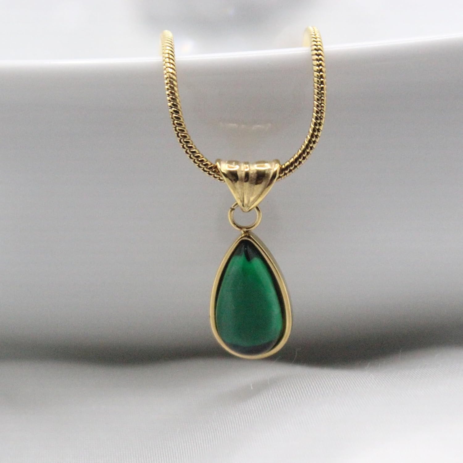 Birthstone Necklace for Women Stainless Steel Gold Plated Elegant Minimalist Plating Inlay Water Droplet Pendant Necklace Anniversary Birthday Gifts for Women Mom Wife Girlfriend Her - Image 3