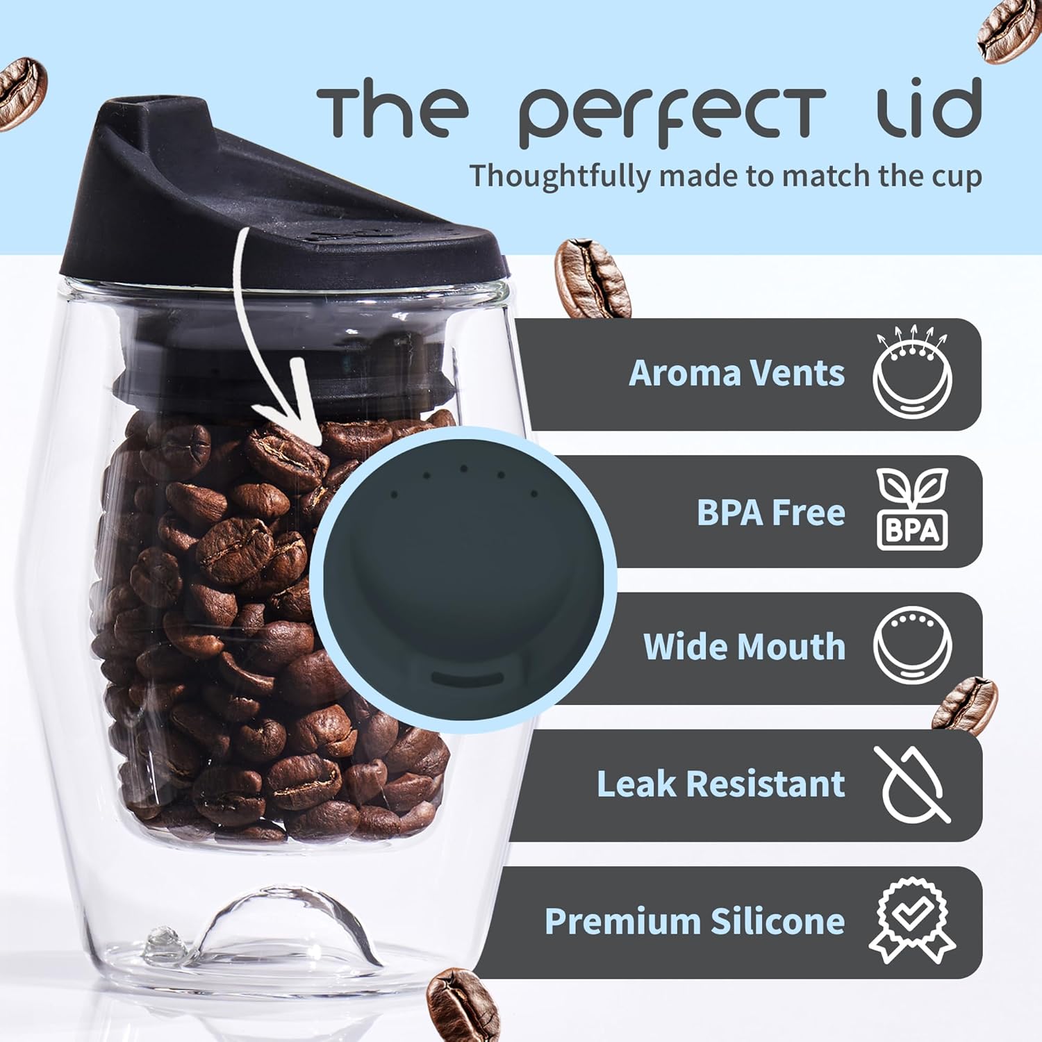 To-Go Espresso Glass Travel Mug with Lid, Reusable Double Wall Glass Tumbler, Fits Most Coffee Makers/Cupholders for Your Car, Gifts for Coffee Lovers, 2-Pack Almost Black Cortado Cups