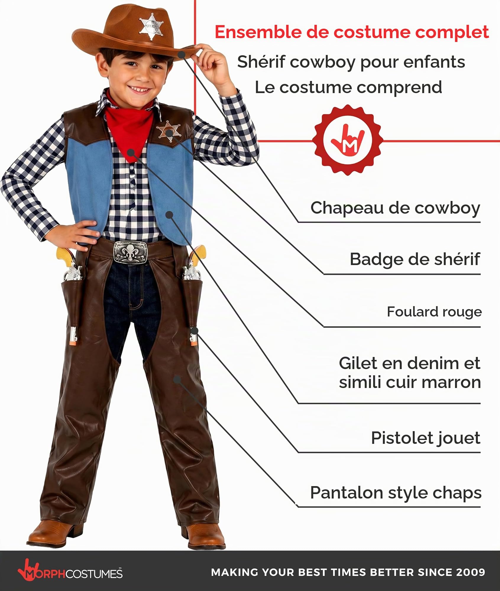 Morph Deguisement Cowboy Garcon, Costume Far West Halloween Enfant