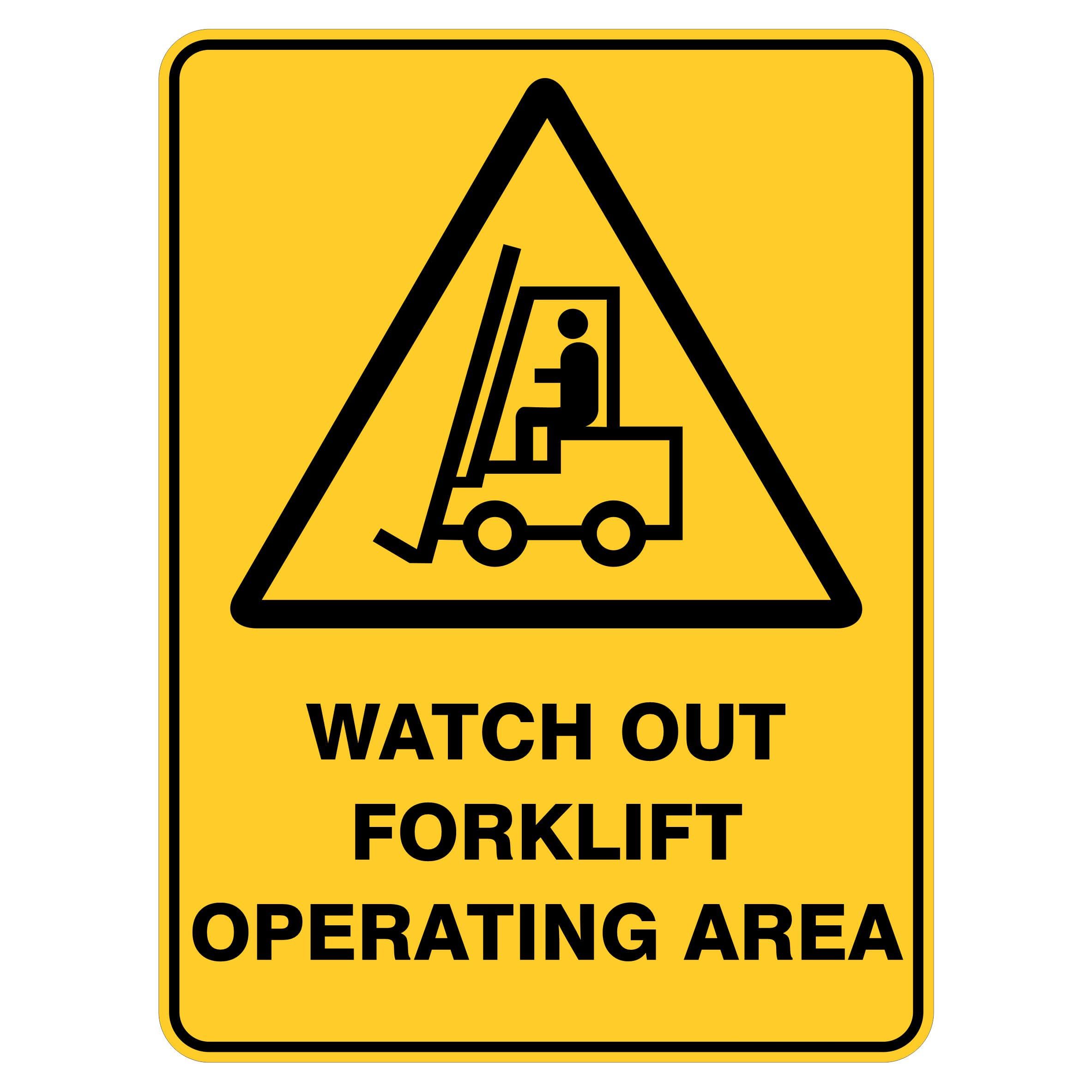 Watch Out Forklift Operating Area Warning Signs, 12x8 Metal Tin Sign, alert for forklift moving and working areas.