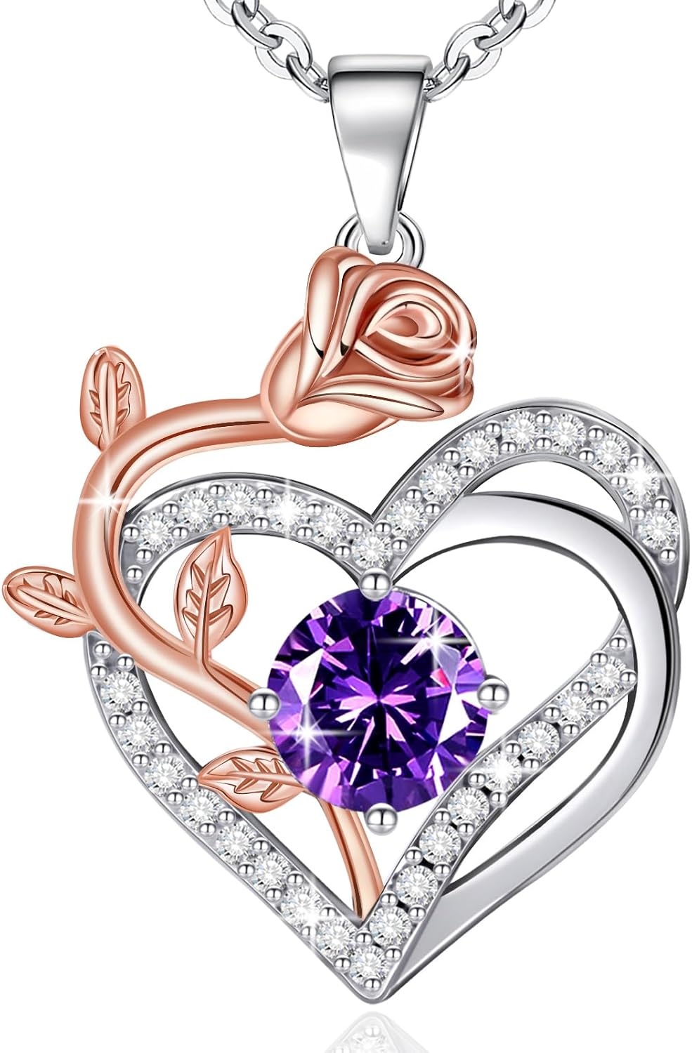 moshen Rose Heart Necklace for Women Sterling Silver Birthstone Pendant - Gift for Women Mom Wife Girlfriend daughter Best Friend