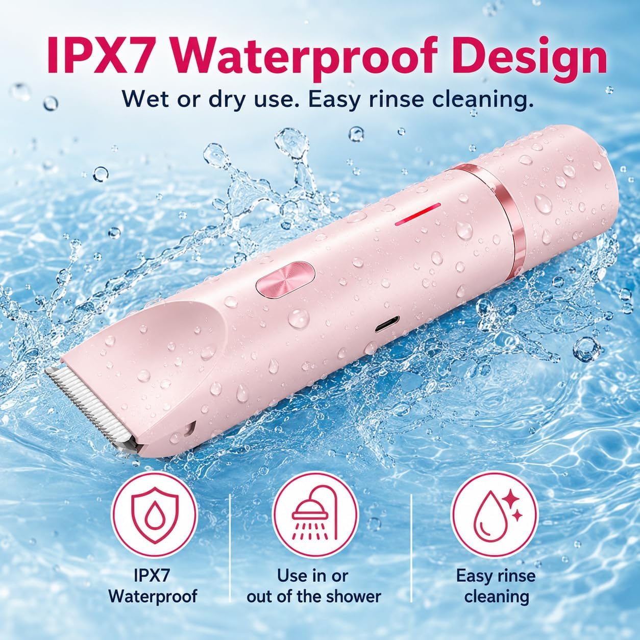 Bikini Trimmer for Women, 2-in-1 Electric Razor with Dual Heads, IPX7 Waterproof Wet/Dry Body Groomer for Bikini Line, Underarms, Legs & Face, Rechargeable Cordless Shaver