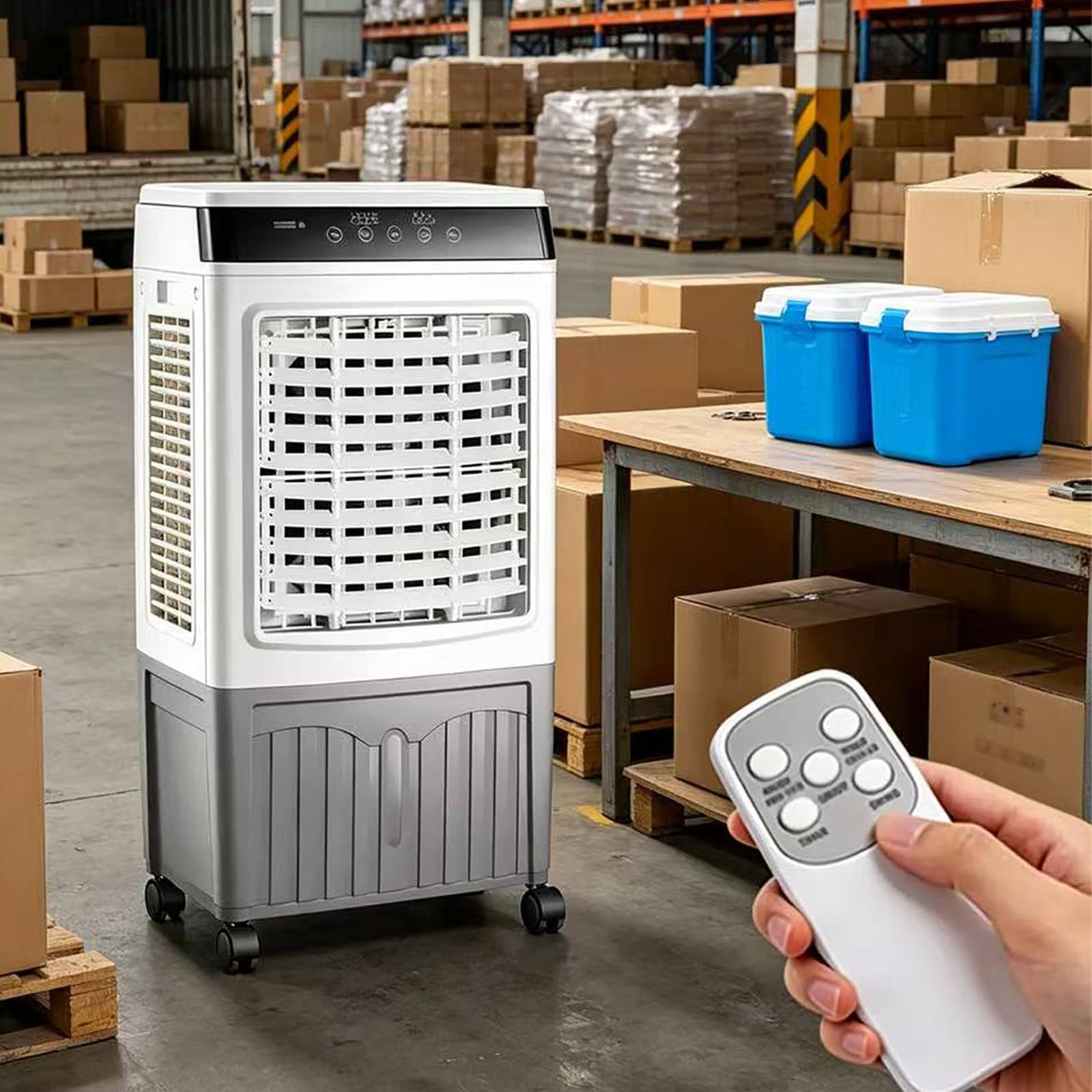 MESCXTY Evaporative Air Cooler, Portable Swamp Cooler with Remote Control, 2 Ice Packs, 7.5H Timer, 10.6 Gal Water Tank, 120°Oscillation, Quiet Fan for Bedroom Office Home