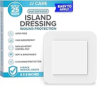 Vista 1 de JJ CARE Waterproof Adhesive Island Dressing [Pack of 25], 6” x 6” Sterile Bordered Gauze, Breathable Island Wound Dressing, Individually Wrapped