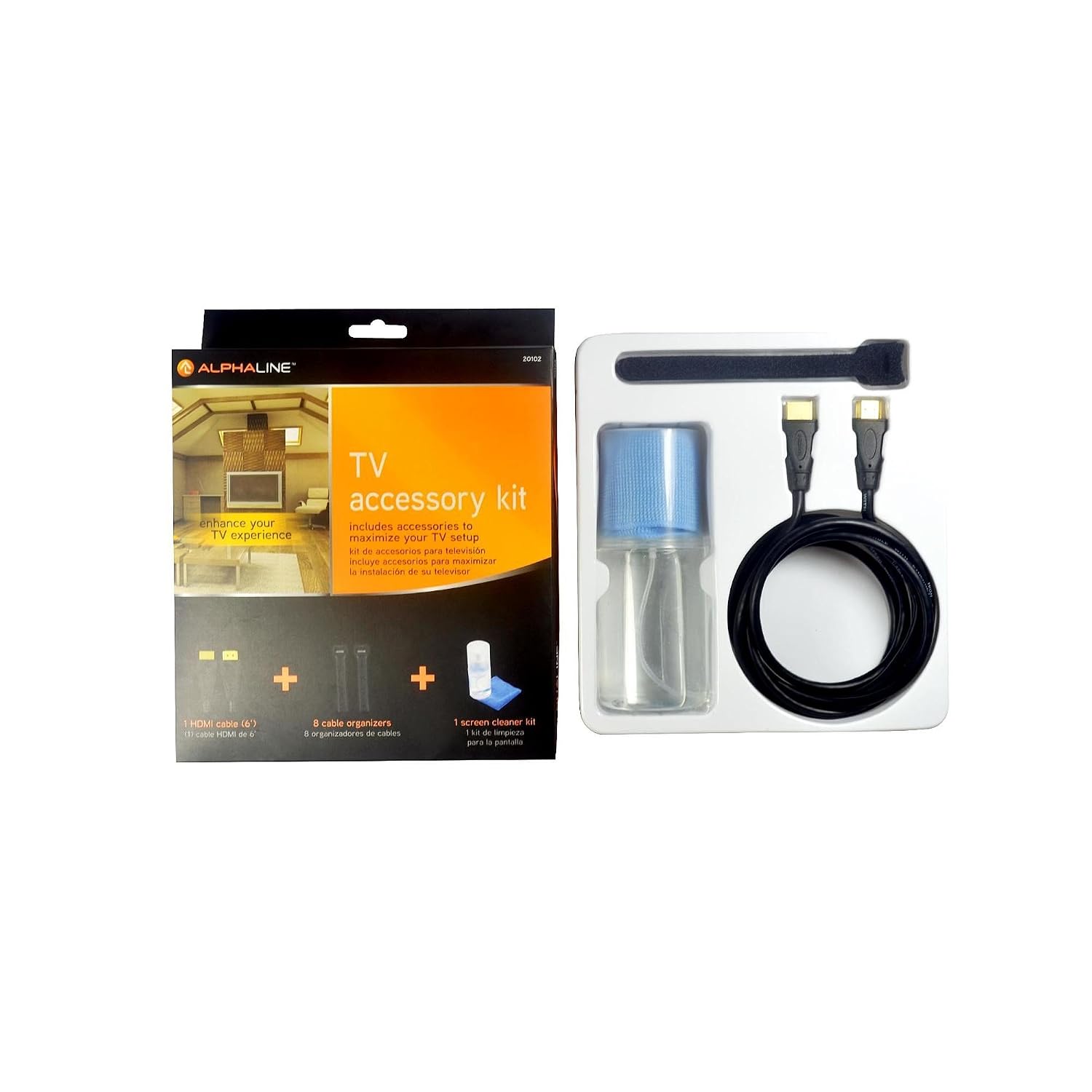 AlphaLine TV Accessory Kit (1 HDMI cable, 8 cable organizers, 1 screen cleaner kit) image 3