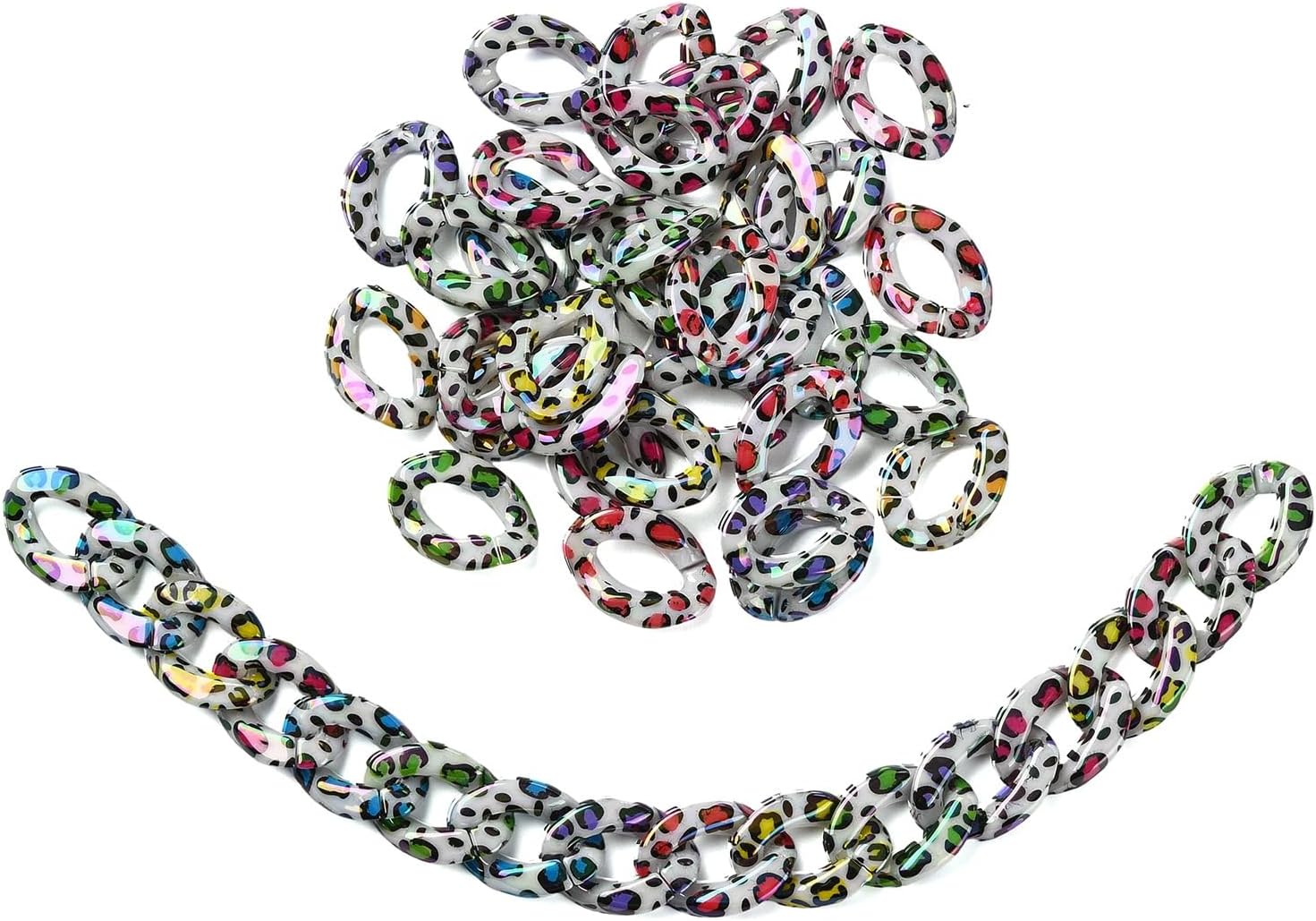 Ornazy 50Pcs Acrylic UV Plating Animal Print Linking Rings for DIY Jewelry