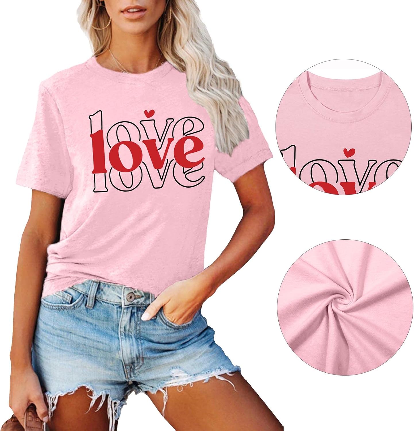 Valentine Day Shirt for Women Love Heart Graphic Shirts Causl Loose Short Sleeve Summer Tops - Image 4