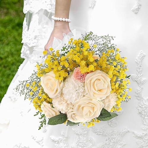 Miniatura 8 de N&T NIETING - Ramo de 10 flores artificiales de aliento de bebé, gypsophila falsa, toque real, arreglo de flores de seda para bodas, fiestas,