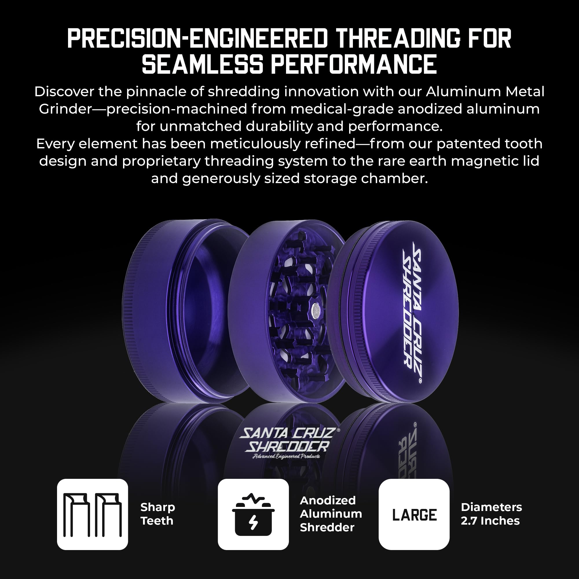 Santa Cruz Shredder Herb and Spice Grinder Made in USA (Large (2.7 Inch), Purple)