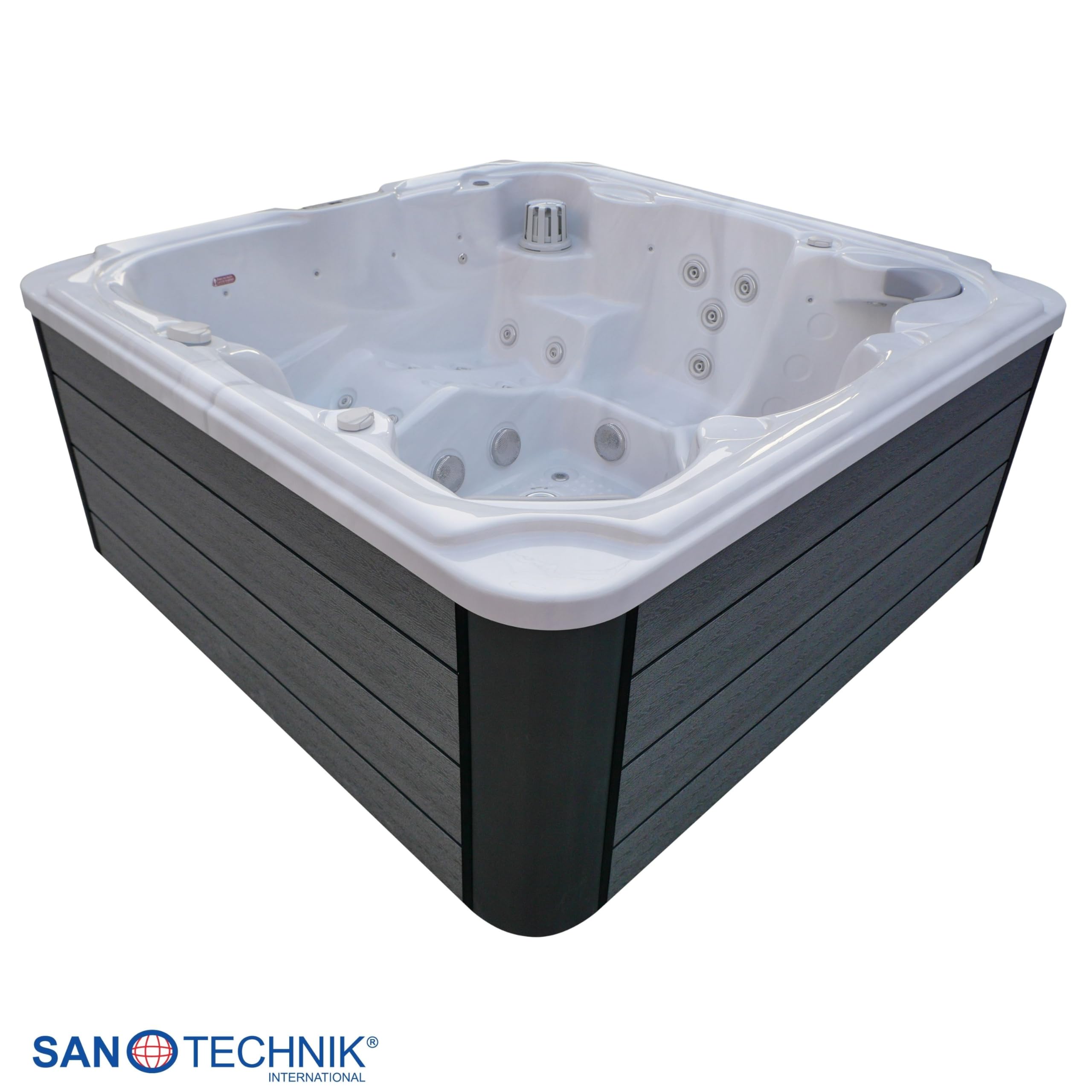 Outdoor idromassaggio SPA POOL Oasis Maxi bianco – con copertura e barra – Dimensioni 210 x 210 x 95 cm – 52 ugelli massaggianti, LED, radio, altoparlante, Bluetooth, SPA per 6 persone