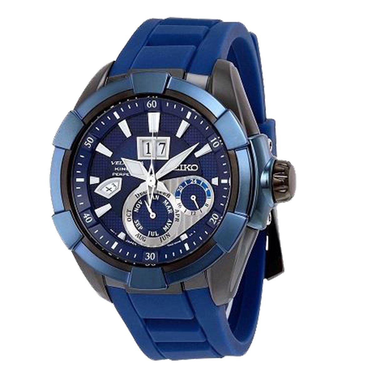 Seiko Kinetic Sapphire Blue Dial Rubber Band Mens Watch SNP121 by Seiko Watches