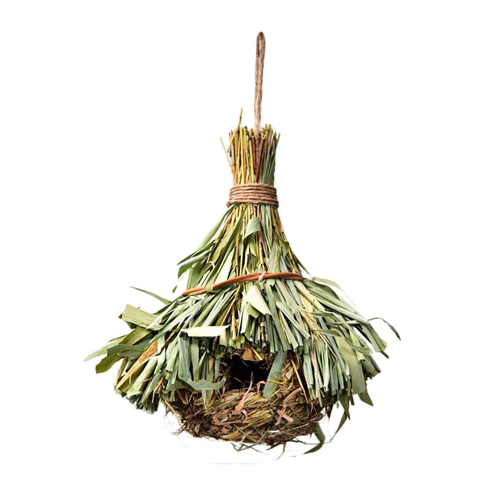 VKTY2 Pack Hanging Bird House Hummingbird House Natural Grass Hand Woven Bird Nest Hut Small Hanging Birdhouse for Outside Finch Canary Sparrow Hideaway House