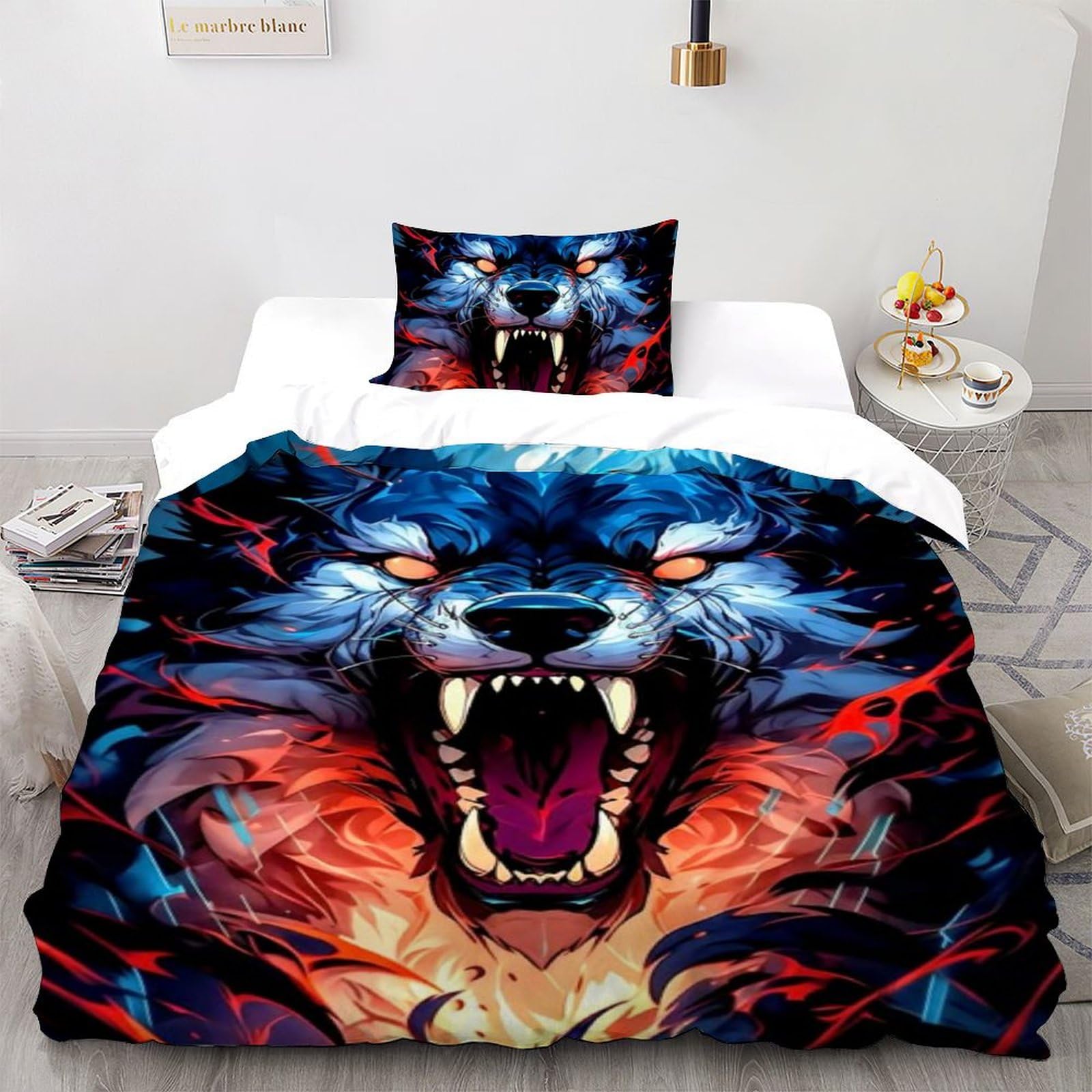 Housse de couette loup 135x200cm lit simple imprimé 3D pour ravir un garçon fan d'animaux