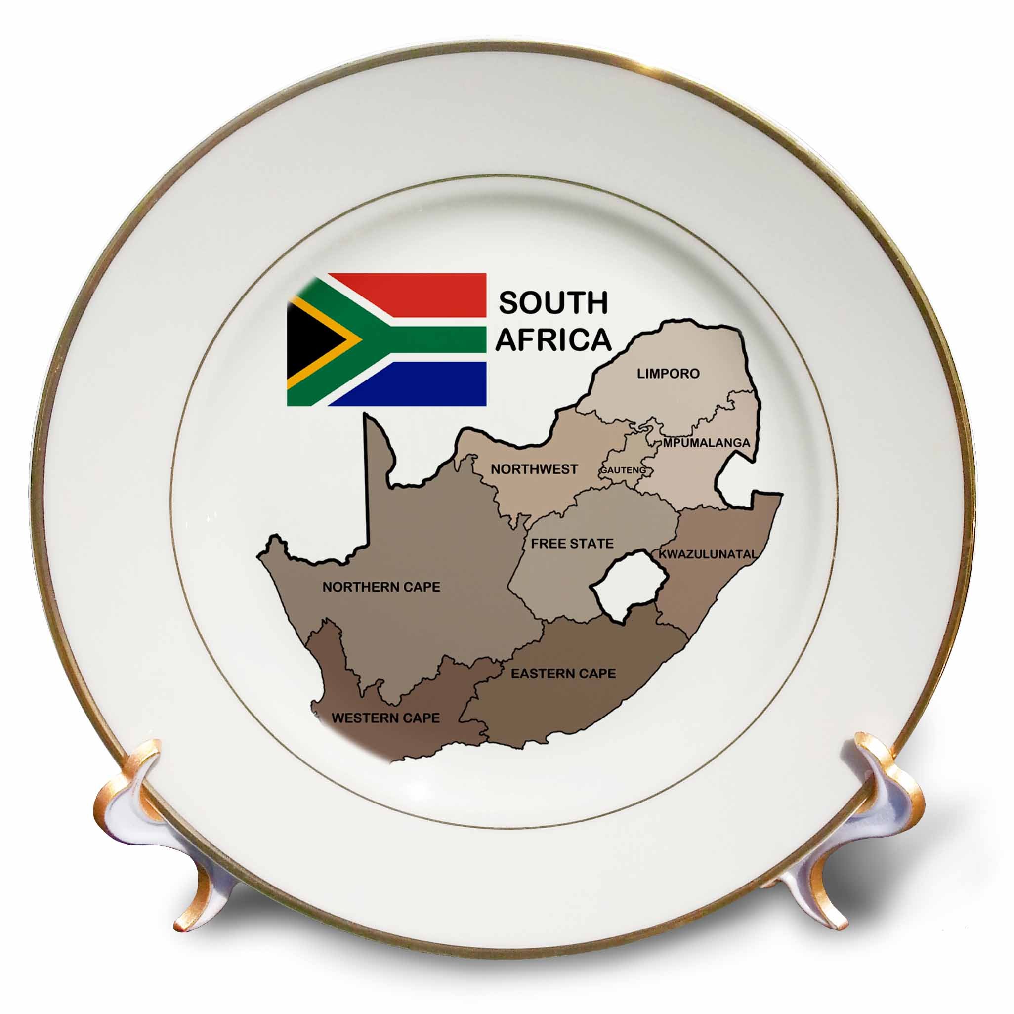 3dRose cp_99132_1 Political Map and Flag of South Africa with All The Provinces Identified by Name.-Porcelain Plate, 8-Inch