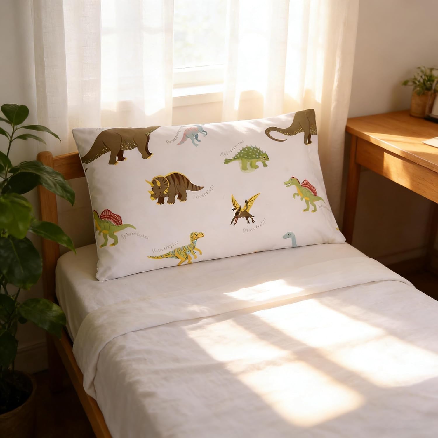MAG White Dinosaure Queen Pillowcases Set of 2, 20 * 30 Pillow Cover for Kid,Boy,Teen.