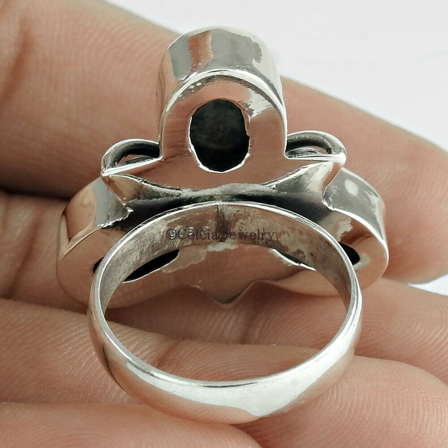 Smaragd-Heiledelstein-Ring, reines 925er Sterlingsilber, grüner Stein, ovaler Ring, Statement-Ring, 3-Stein-Ring, stapelbarer Ring, Mai-Geburtsstein, Valentinstagsgeschenk für sie (Smaragd)