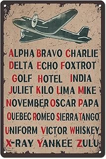 Pilot Code Phonetic Alphabet Poster 8x12 Inch Tin Sign Retro Military Wall Decor, Military Wall Art, Gift for Man Cave-Garage-Bar-School