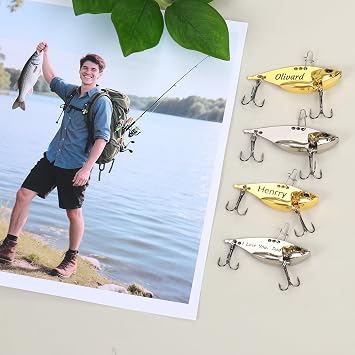 Personalised Laser Engraved Fishing Metal Lures with Customised Wooden Box Fishing Gifts for Men Dad Uncle Birthday 1st Year